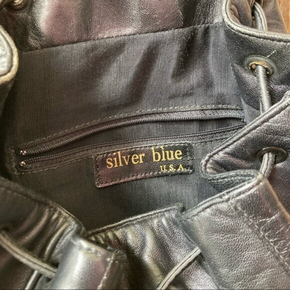 Silver Blue Leather Bucket Bag Backpack - Picture 8 of 11